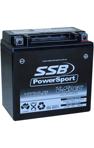 SSB Powersport VTX14L-BS 12V V-Spec High Performance AGM Battery