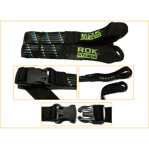 Rok Straps Adjustable Pack Straps Twin Pack 18" to 60" [Colour: Black / Blue / Green]