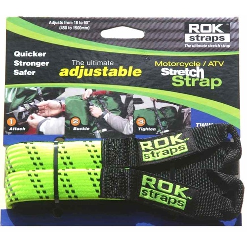 Rok Straps Adjustable Pack Straps Twin Pack 18" to 60" [Colour: Hi-Vis Yellow]
