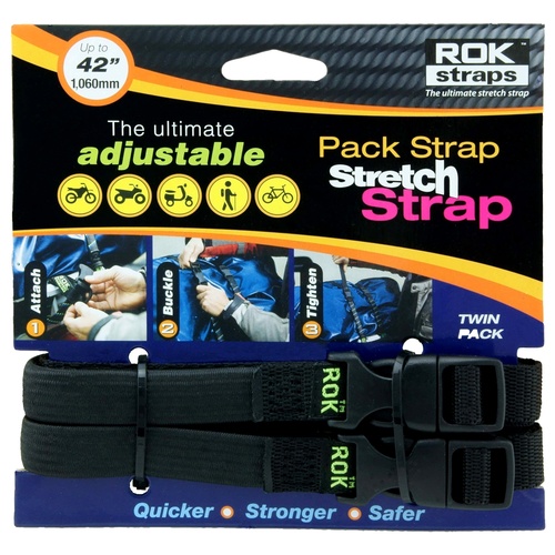 Rok Straps Adjustable Pack Straps Twin Pack 12" to 42" [Colour: Black]