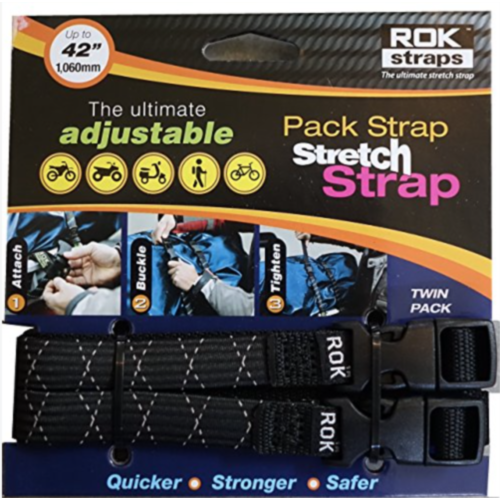 Rok Straps Adjustable Pack Straps Twin Pack 12" to 42" [Colour: Black Reflective]